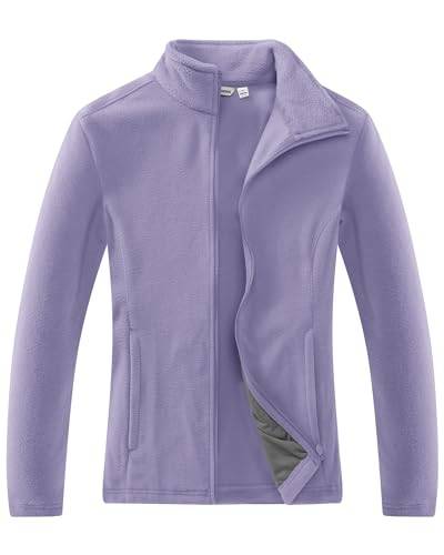 33,000ft Damen Fleecejacke mit Durchgehendem Reißverschluss Stehkragen Damen Leichte Fleece Jacke Antistatische Outdoor Damenjacke für Wandern und Freizeit, Hellviolett XL von 33,000ft