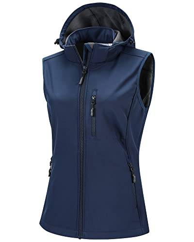 33,000ft Leichte Softshell-Weste für Damen, mit Kapuze, ärmellos, wasserdicht, winddicht, mit Fleece gefüttert, mit Reißverschlusstaschen, blau, 38 von 33,000ft