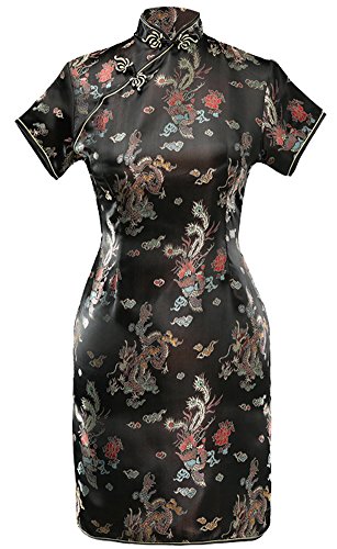 7Fairy Damen Schwarz Ancient Chinesisch Abend Kleid Cheongsam Mini Drachen Größe De 42 von 7Fairy