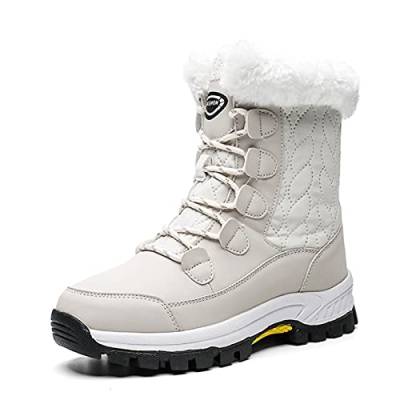 AARDIMI Warm Gefüttert Winterschuhe Damen Schneestiefel Wasserdicht Outdoor Trekking Wanderschuhe Schlupfstiefel Gr. 36-42 (Weiß, numeric_39) von AARDIMI