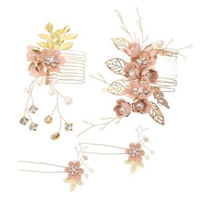 ABOOFAN 4 Stück Hochzeit Haar Kamm Haarnadeln Hochzeitszubehör Haarschmuck in Roségold Strass Braut Haarkamm Hochzeits-haarkämme-set Haar Strass Kleid Damen Kristallblume Jahrgang von ABOOFAN