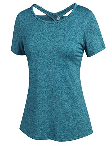 ADOME Damen Sport T-Shirt Kurzarm Sportshirt Funktionsshirt Yoga Shirt Damen Rückenfreies Oberteil Laufshirt Top Sport Shirts Elastisch Grün S von ADOME