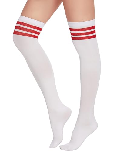 ADOME Overknees Strümpfe Damen Kompressionsstrümpfe Weich Stiefelsocken Compression Socks Weiß-Rot von ADOME
