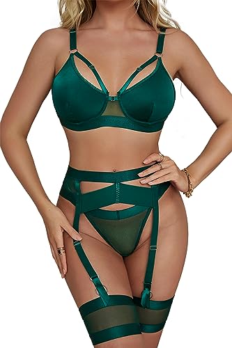 ADSEXY Damen Dessous Set Strapsen Dessous Set Unterwäsche Sexy Set 5-teiliges Strumpfband,Bügel BH und Höschen Sets,Ohne Strümpfe S-XXL von ADSEXY