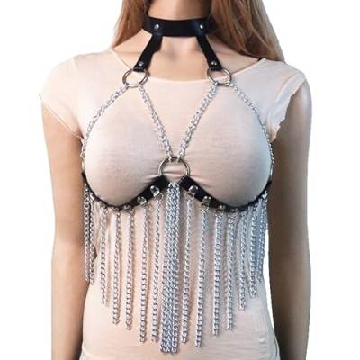 Frauen Gürtel Leder Taille Korsett Kette Quasten Nieten Rave Club Halloween Party Weihnachten Cosplay Körper Accessoires Gothic von AGRIBO