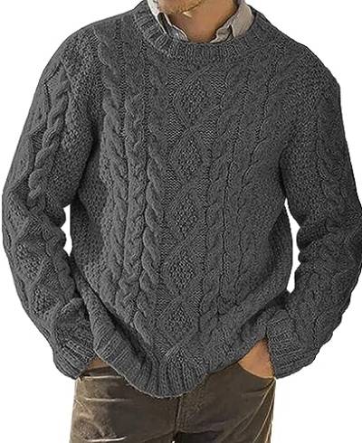 AIEOE Herren Pullover mit Zopfmuster Rundhalspullover Männer Strickpullover für Herbst und Winter Dunkelgrau Herstellergröße XXL/EU Größe XL von AIEOE