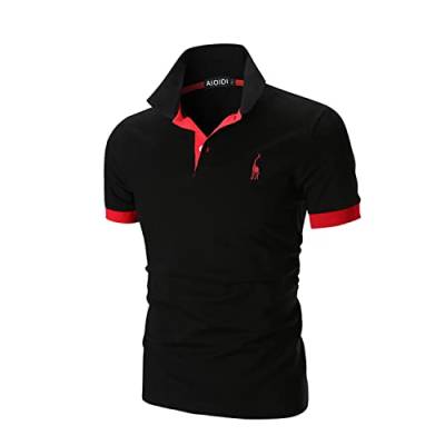 AIOIDI Baumwolle Poloshirt Herren Kurzarm Basic T-Shirt Freizeit Polohemd Schwarz S von AIOIDI