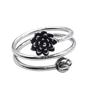 AMDXD 925er Silber Ringe, Blumen Silberringe Damen für Damen, Hip Hop Rock Band Ring, Verstellbar, Silber, Echtschmuck von AMDXD