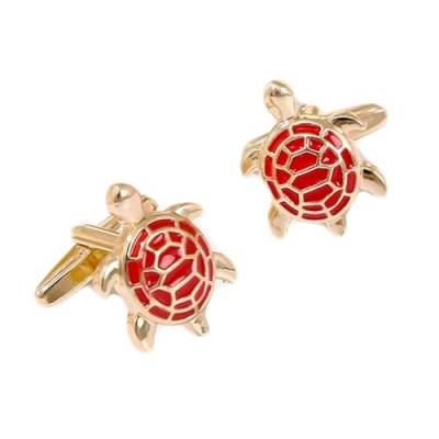 AMDXD Manschettenknöpfe Herren Gravur, Schildkröte Emaille Cufflinks Shirt for Men, Rot Gold Manschettenknöpfe für Herren zur Hochzeit, Verlobung, Valentinstag, Jahrestag von AMDXD