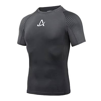 AMZSPORT Herren Kompressionsshirt Kurzarm Sportshirt Schnelltrocknend Laufshirt Funktionsshirt, Grau Size XXL von AMZSPORT