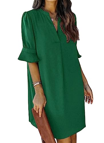 ANFTFH 2024 Damen Casual Lose Sundress Kleid Kurzarm Shift Kleider Sommer Strandkleid Dunkelgrün M von ANFTFH