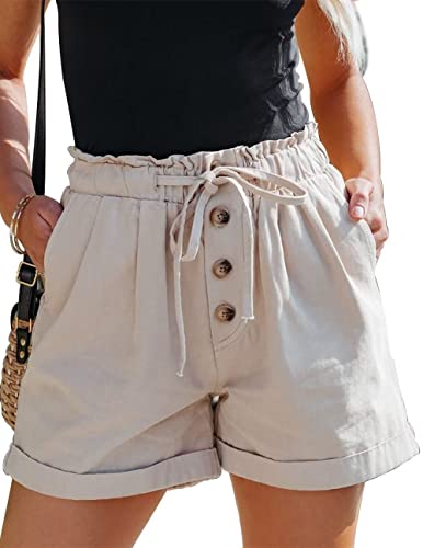 ANFTFH Damen-Shorts mit Kordelzug, elastische Taille, bequem, mit Taschen, 4-beige, Groß von ANFTFH