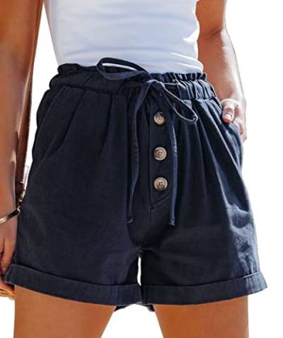 ANFTFH Damen-Shorts mit Kordelzug, elastische Taille, bequem, mit Taschen, 4-marineblau, Groß von ANFTFH