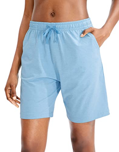 ANFTFH Damen Shorts mit Taschen Kurz Hose für Yoga, Sport, Freizeit Athletic Sweatshorts Wandershorts Jogginghose Blau M von ANFTFH