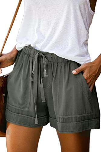 ANFTFH Damen Solid Color Kordelzug Shorts mit Taschen lose beiläufige Hosen Graugrün L von ANFTFH