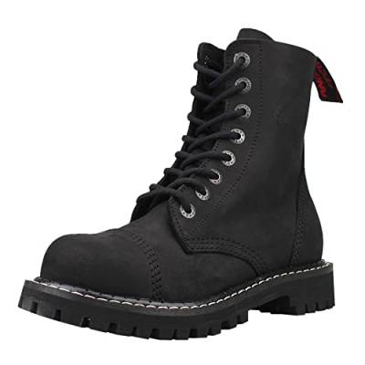 Angry Itch - 8-Loch Gothic Punk Army Ranger Armee Vintage Leder Schwarz Stiefel mit Stahlkappe 36-48 - Made in EU!, Schwarz, 45 EU von ANGRY ITCH