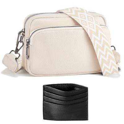 ANYWN Crossbody Bag Damen Breiter Gurt Echtleder, kleine Handtasche Damen Umhängetasche, Umhängetasche damen breiter gurt, Handytasche Zum Umhängen Frauen mit Abnehmbar Schultergurt Beige-01 von ANYWN