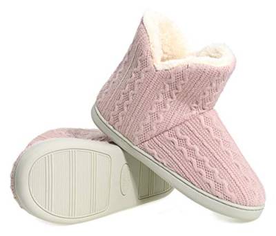 AONEGOLD® Hausschuhe Damen Herren Winter Warm Hüttenstiefel Gestrickte rutschfest Plüsch Pantoffeln Hüttenschuhe Outdoor Indoor(Hell-Pink,Größe 36-37) von AONEGOLD