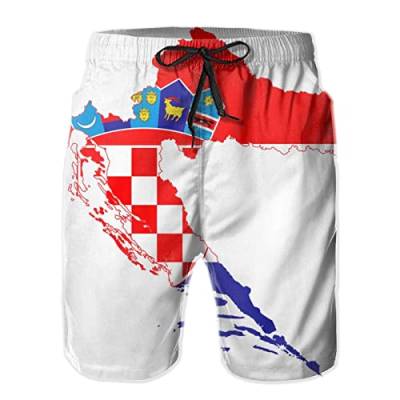 AOOEDM Herren-Badehose mit Kroatien-Flaggenkarte, schnell trocknend, Sommer-Surf-Strand-Shorts mit Kordelzug von AOOEDM