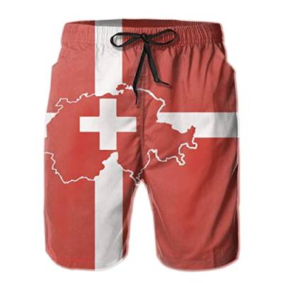 AOOEDM Herren Schweiz Schweizer Karte Flagge Badehose Strand Boardshorts Schnelltrocknende Badeanzüge Urlaubsshorts von AOOEDM