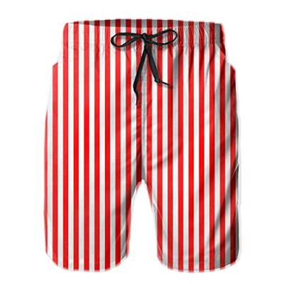 AOOEDM Rote, weiße, vertikal gestreifte Badehose, schnell trocknende Boardshorts mit Mesh-Futter, Strandshorts, Bedruckte Shorts, Bademode von AOOEDM