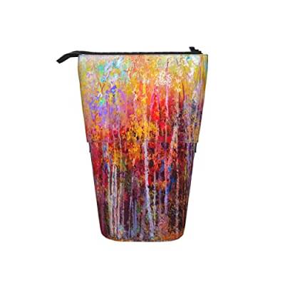 Colorful Autumn Trees Teleskop-Federmäppchen Stand Up Pen Bag Semi Abstract Paintings Bild von Forest Aspen Tree mit Yellow Red Leaf Pencil Organizer, Portable Pencil Bag for School Office von AOOEDM