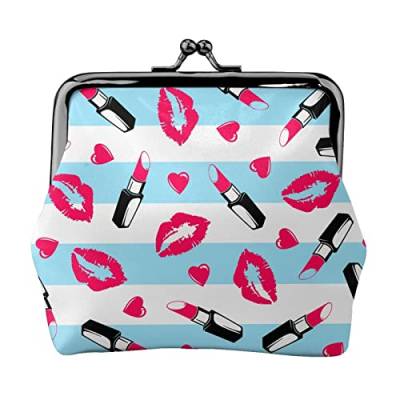 Damen-Geldbörse aus Leder mit Lippenstift-Lippen-Motiv, kleine Kleingeldtasche mit Kiss-Lock-Verschluss und Schnallen-Geldbörse für Damen und Mädchen von AOOEDM