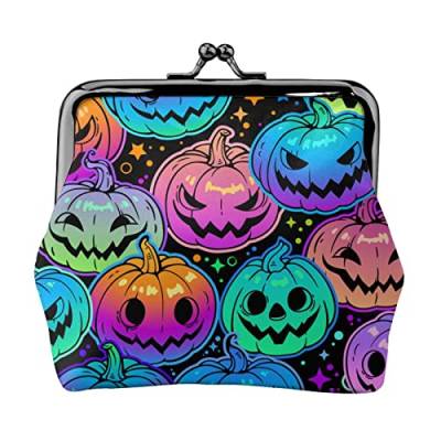 Helle und farbenfrohe Halloween-Damen-Ledergeldbörse, Kleingeldbeutel mit Kiss-Lock-Verschluss, Schnallen-Geldbörse für Mädchen-Geschenk von AOOEDM