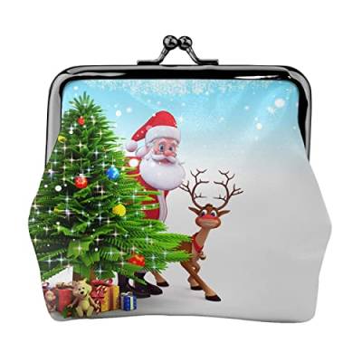Santa Claus Deer Print Small Coin Purse Kiss-Lock Leather Pouch Change Wallet Gifts for Men Women von AOOEDM