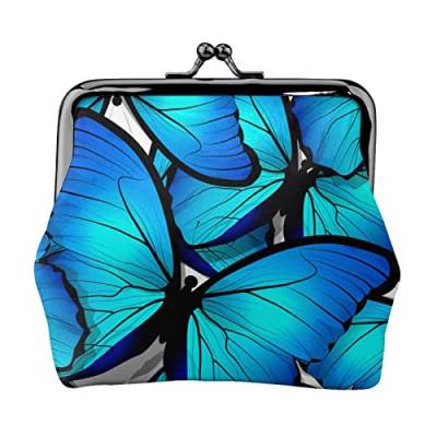 Schmetterlingsmuster Blue Wings Damen-Ledergeldbörse, Kleingeldbeutel mit Kiss-Lock-Verschluss, Schnallen-Geldbörse für Mädchen-Geschenk von AOOEDM