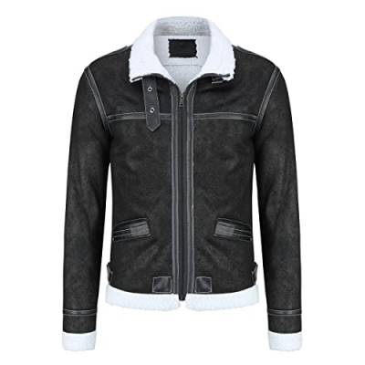 AOWOFS Herren Lederjacke mit Fell Kunstlederjacke mit Pelzkragen Jacke für Winter Schwarz XL von AOWOFS