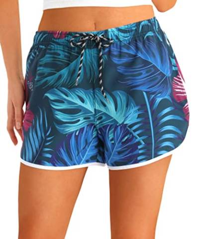 APTRO Damen Badeshorts Badehose Strand Wassersport Shorts Boardshorts UV Schutz Sommer Sport Gym Shorts Blumen WS250 2XL von APTRO