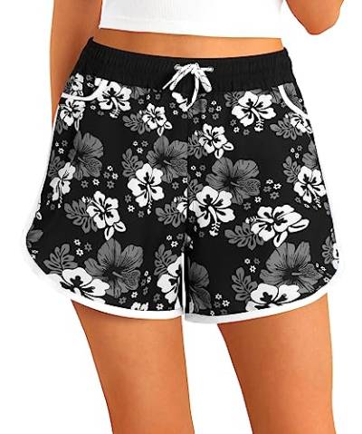 APTRO Damen Badeshorts Badehose Strand Wassersport Shorts Boardshorts UV Schutz Sommer Sport Gym Shorts Schwarz Blumen WS233 M von APTRO