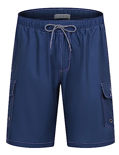 APTRO Herren Badehose Lang Schnelltrocknend Boardshorts Sommer Urlaub Freizeit Short mit Innenhose Cargo Blau MK131 XL von APTRO