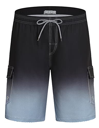 APTRO Herren Badehose Lang Schnelltrocknend Boardshorts Sommer Urlaub Freizeit Short mit Innenhose Cargo Schwarz MK181 L von APTRO