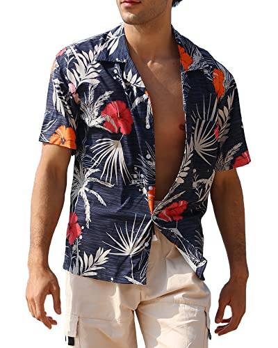 APTRO Herren Hemd Hawaiihemd Strandhemd Kurzarm Urlaub Hemd Freizeit Reise Hemd Party Hemd Blumen M256 L von APTRO