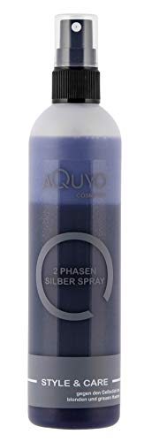 AQUYO Cosmetics Anti Gelbstich Silber Spray für blondes und graues Haar (200ml) | 2 Phasen Silberspray Conditioner spendet dem Haar Feuchtigkeit, gibt Glanz und verbessert die Kämmbarkeit von AQUYO Cosmetics