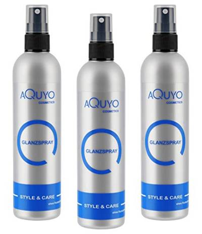 Glanzspray für Haare, Hair Spray verleiht dem Haar Glanz und macht es geschmeidig (3er Pack - 3x 200ml) | Haarspray gegen Frizz und Spliss, Shine Hair Spray zum Finish der Haare mit fruchtigem Duft von AQUYO Cosmetics