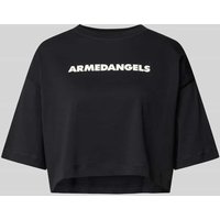 Armedangels Cropped T-Shirt mit Label-Print Modell 'LARIAA' in Black, Größe L von ARMEDANGELS