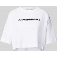 Armedangels Cropped T-Shirt mit Label-Print Modell 'LARIAA' in Weiss, Größe M von ARMEDANGELS