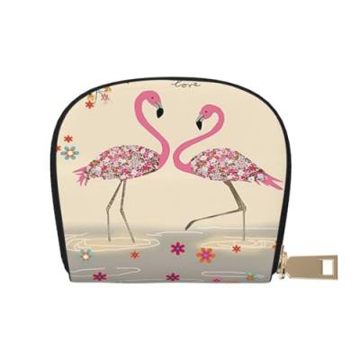 ASEELO Kreditkartenetui Pferd Streifen Muster Leder Shell Kartenhalter Brieftasche für Damen oder Herren mit Reißverschluss, Flamingos und Blumen, Leather Shell Card Bag von ASEELO