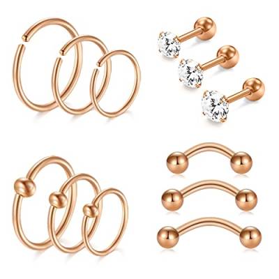 AVYRING Helix Piercing Ring 16G Tragus Knorpel Ohr Piercing Für Damen Chirurgenstahl Helix Piercing Ohrstecker Daith Rook Piercing Ohr 12 Stück-Rosegold von AVYRING