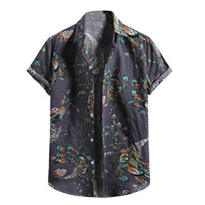 AWDX 2023 Herren HawaiiHemd mit Muster Blumenprint Strandhemd Kurzarmhemd Sommer Urlaub Casual Loose Funky Shirt Männer Bunte Baumwolle Leinenhemd Gedruckt Sommerhemden Henley Shirts Hemd für Jungen von AWDX