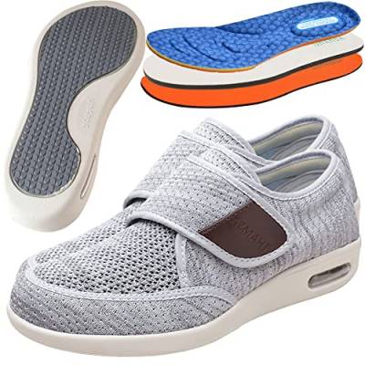 AZMAHT Diabetiker Schuhe Herren Orthopädische Hausschuhe Herren Extra Weit Freizeitschuhe Verbandsschuhe Hallux Orthopädische Schuhe Herren mit Klettverschluss Breiter Orthopädische,Light Grey,38EU von AZMAHT