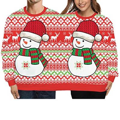 Acrawnni Herren und Damen Zwei Personen Ugly Christmas Sweater 3D Printed Sweatshirt Couple Funny Xmas Conjoined Twin Pullover, A-roter Schneemann, Einheitsgröße von Acrawnni