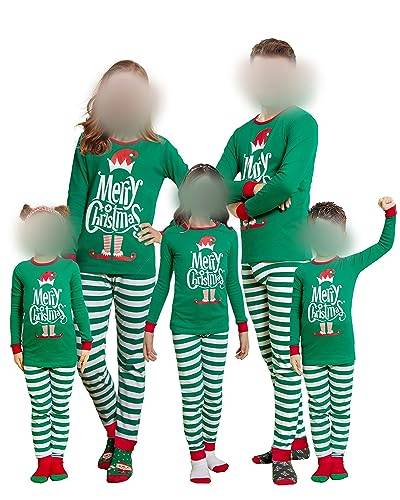 Acrawnni Weihnachts-Pyjama Für Die Familie, Passende Weihnachts-Pyjama-Sets, Weihnachts-Nachtwäsche-Set, Passende Pyjamas Für Die Familie (Kinder, M-Green Stripe, 6-7 Years) von Acrawnni