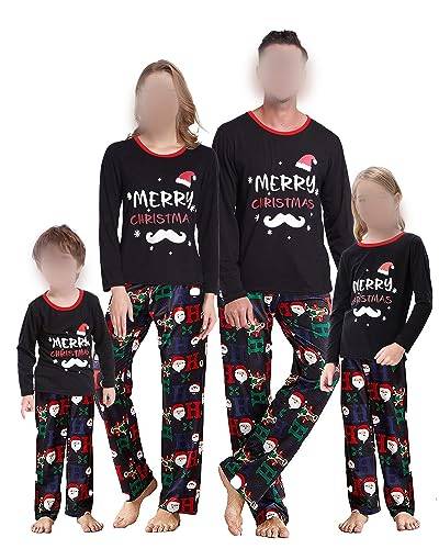 Acrawnni Weihnachts-Pyjama Für Die Familie, Passende Weihnachts-Pyjama-Sets Weihnachts-Nachtwäsche-Set, Passende Pyjamas Für Die Familie (Mutter, F-Black, M) von Acrawnni