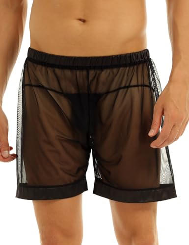 Agoky Herren transparente Kurze Hose Pants Netz Mesh Unterwäsche Unterhose Männer sexy Boxershorts Trunks Shorts Dessous Nachtwäsche Clubwear M-XXL Schwarz XL von Agoky