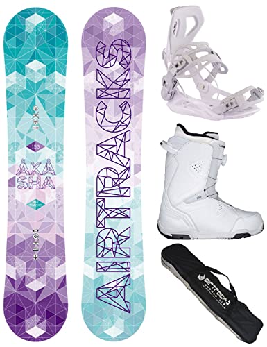 Airtracks Damen Snowboard Set Freestyle Freeride Akasha Lady Flat Rocker 144 + Bindung Master W + Boots Strong ATOP W 38 + Sb Bag / 144 147 150 153 cm von Airtracks