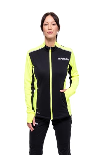 Airtracks Damen Thermo Laufshirt Langarm Pro Line Winter Sweatshirt Fleece Funktionsshirt Sport Langarmshirt - schwarz-neon - M von Airtracks